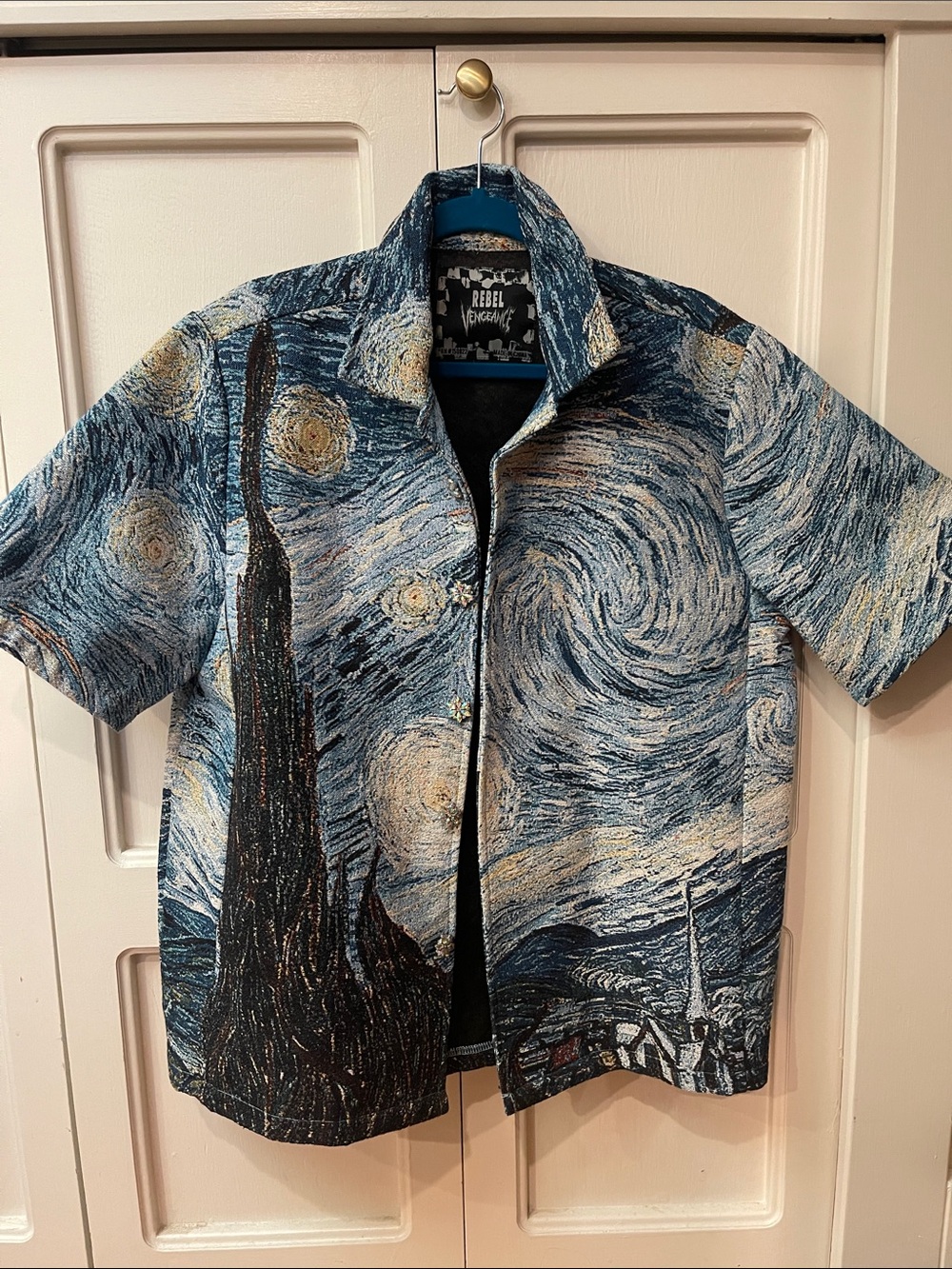 Women’s or Men's Short-Sleeve 'Starry Night' Print Shirt - Blue